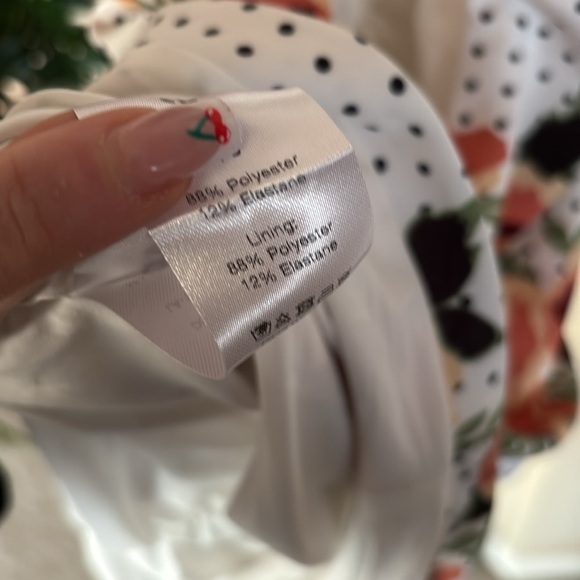 Lavish Alice White Orange Floral Polka Dot Ruched Mini Dress Puff Sleeves - Picture 15 of 16